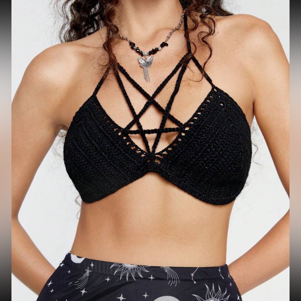 Black Crochet Black Pentagram Top